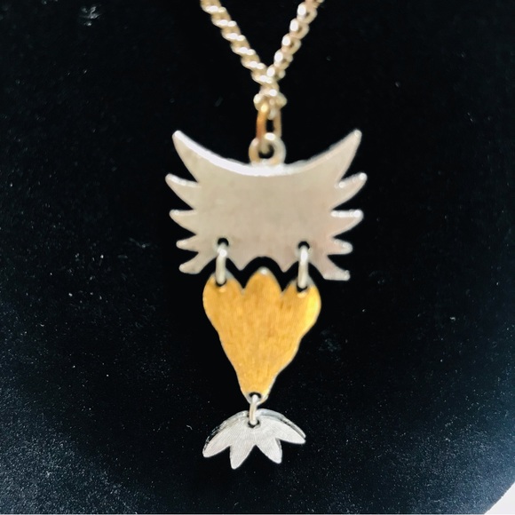 Vintage Moving Gold & Silver Tone Metal Owl Necklace - Picture 6 of 10